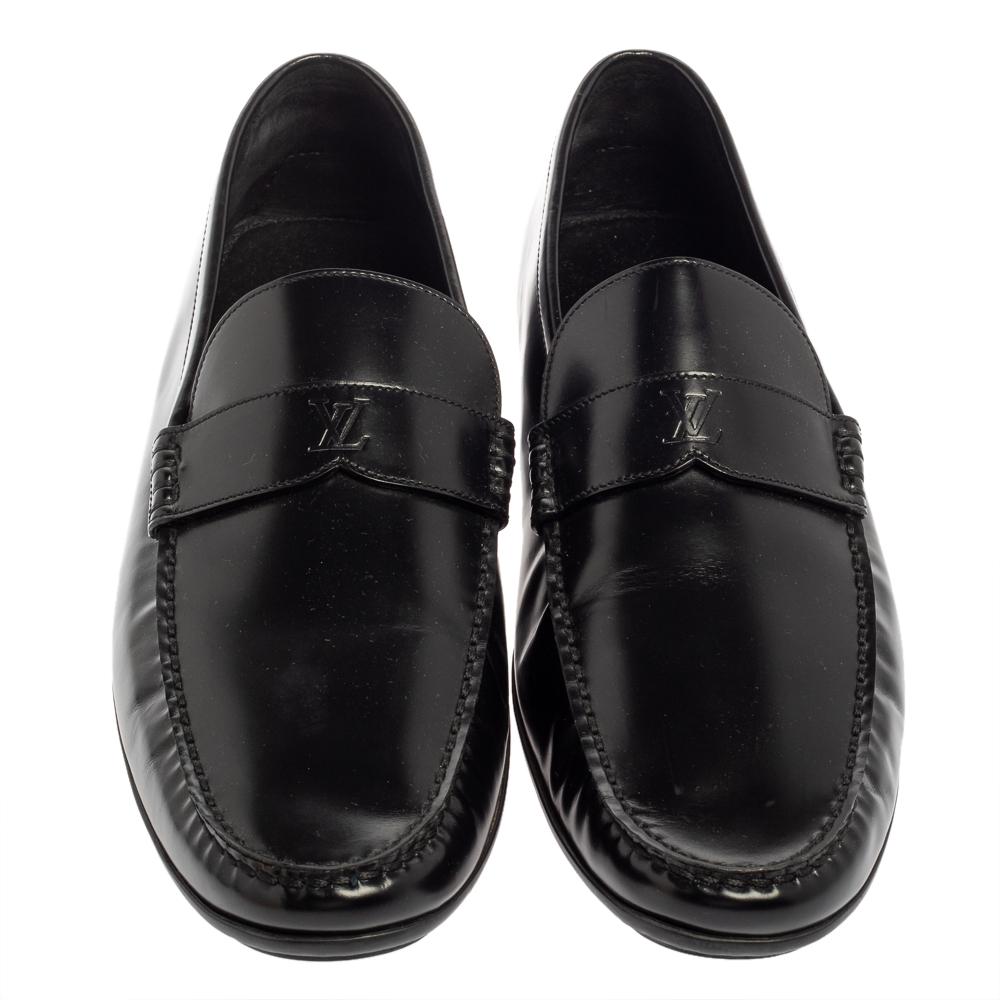Louis Vuitton Black Leather Slip On Loafers Size 45 In Good Condition In Dubai, Al Qouz 2