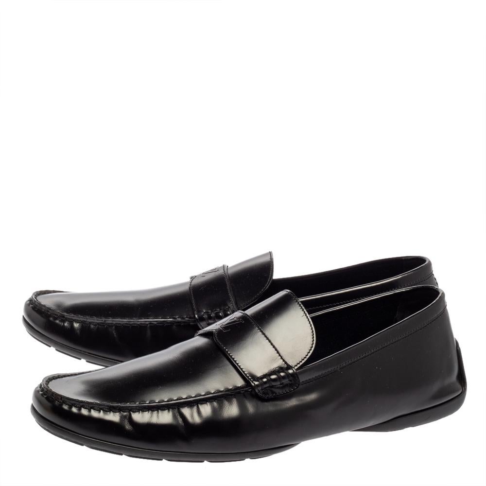 Men's Louis Vuitton Black Leather Slip On Loafers Size 45