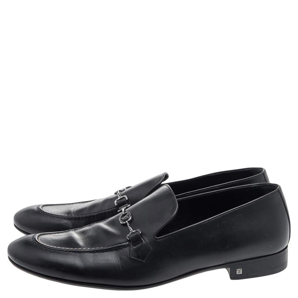 Louis Vuitton Black Leather Slip on Loafers Size 45 For Sale 1