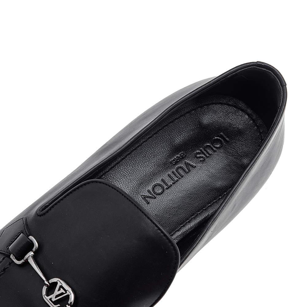 Louis Vuitton Black Leather Slip on Loafers Size 45 For Sale 2