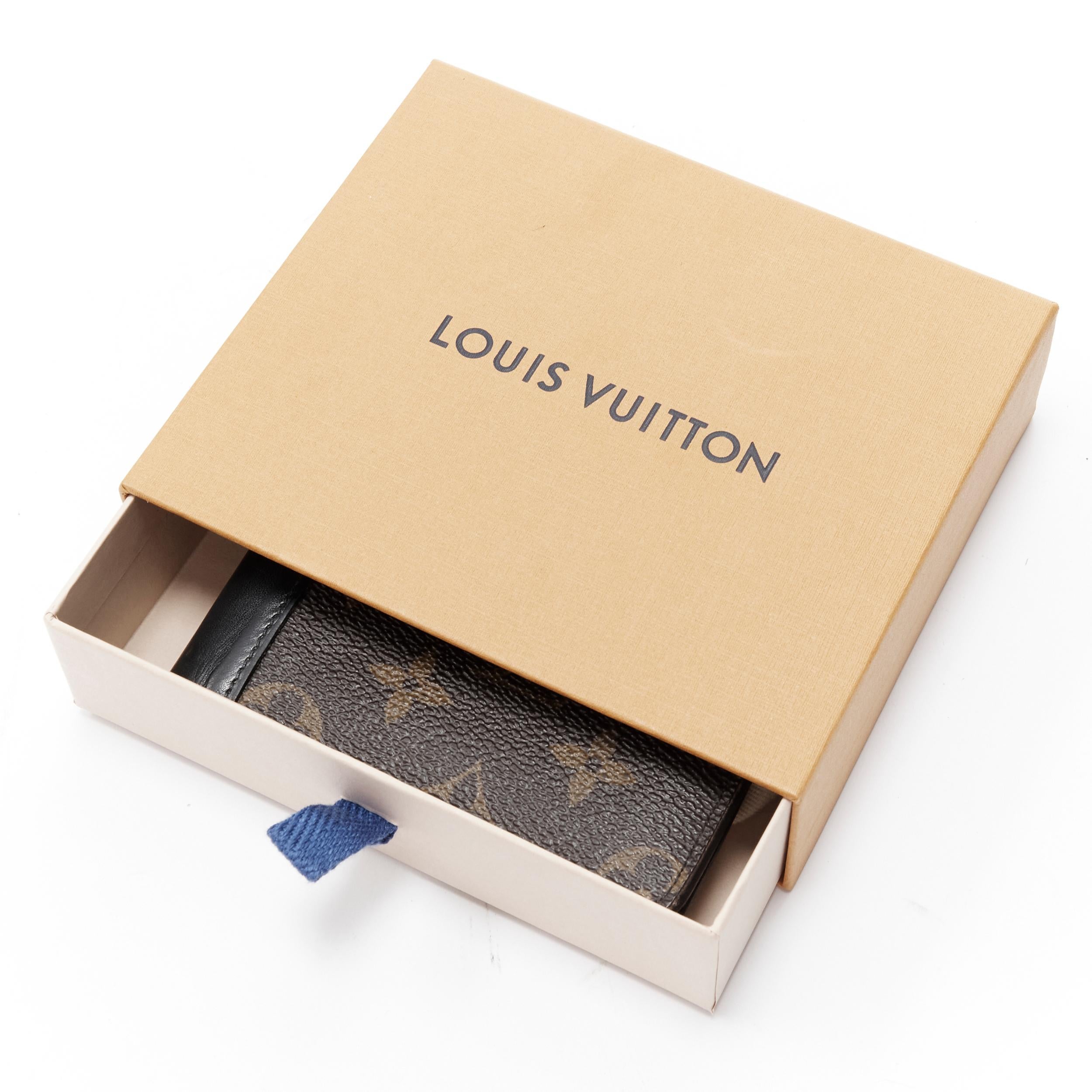LOUIS VUITTON black leather spine brown LV monogram canvas bifold wallet 3