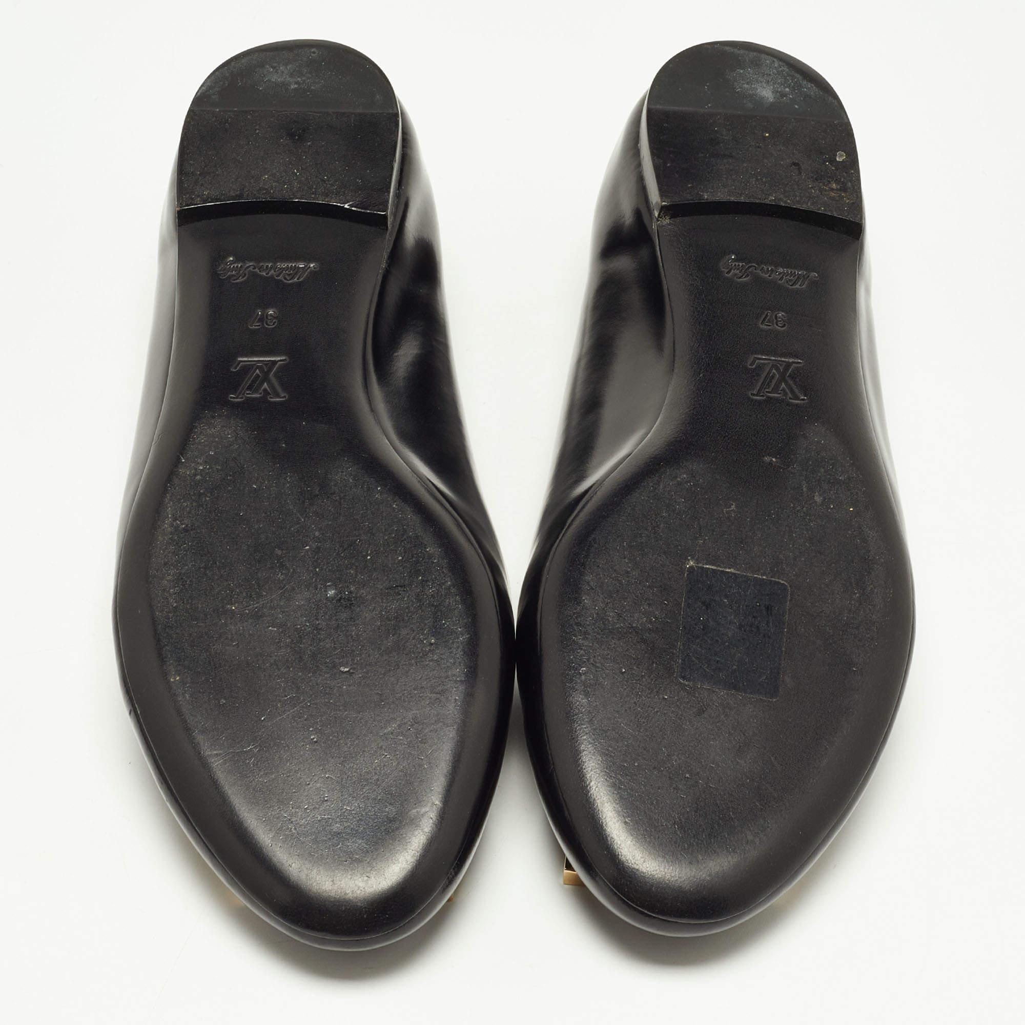 Louis Vuitton Black Leather Square Detail Ballet Flats Size 37 4
