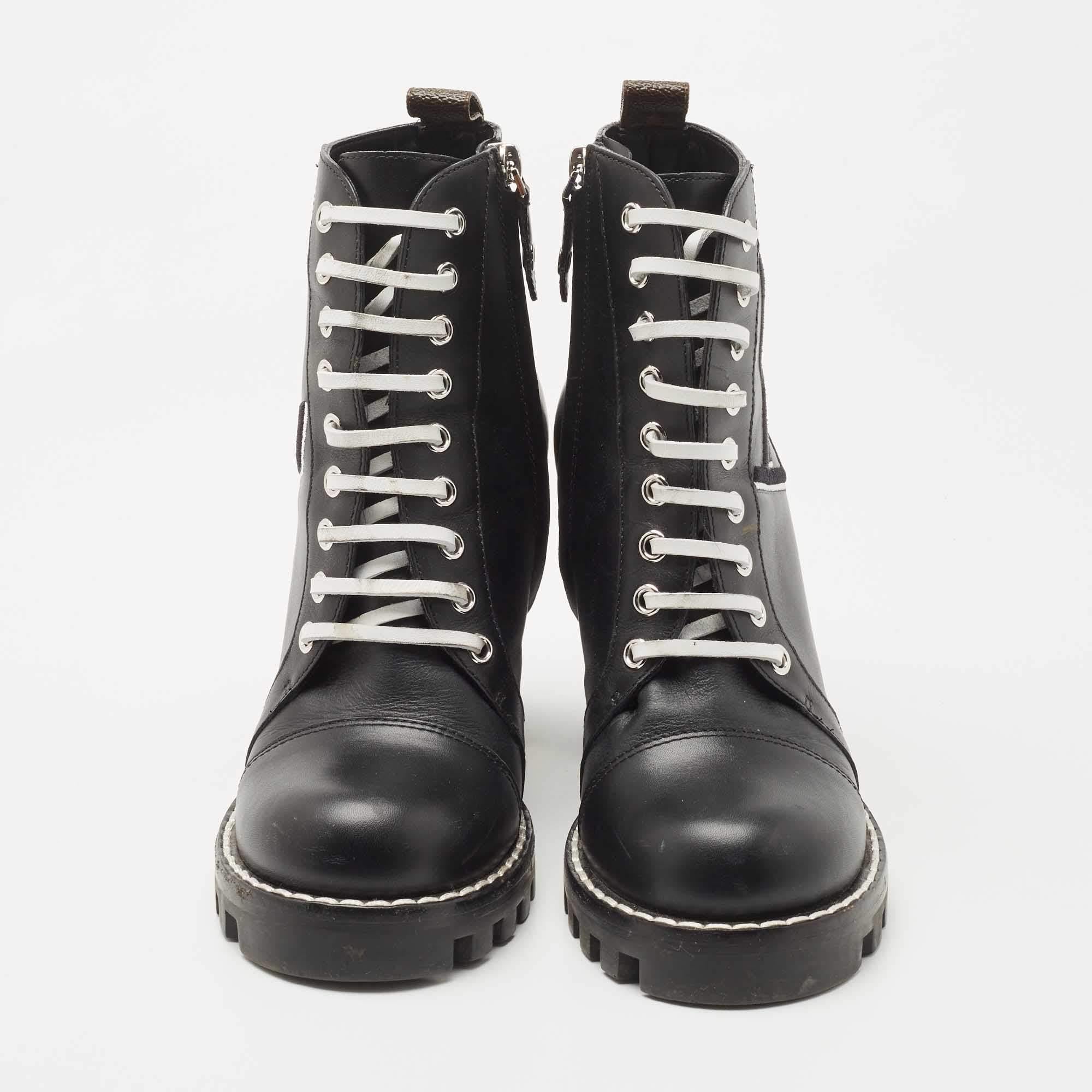 Pre-owned Louis Vuitton Star Trail Leather Biker Boots In Black