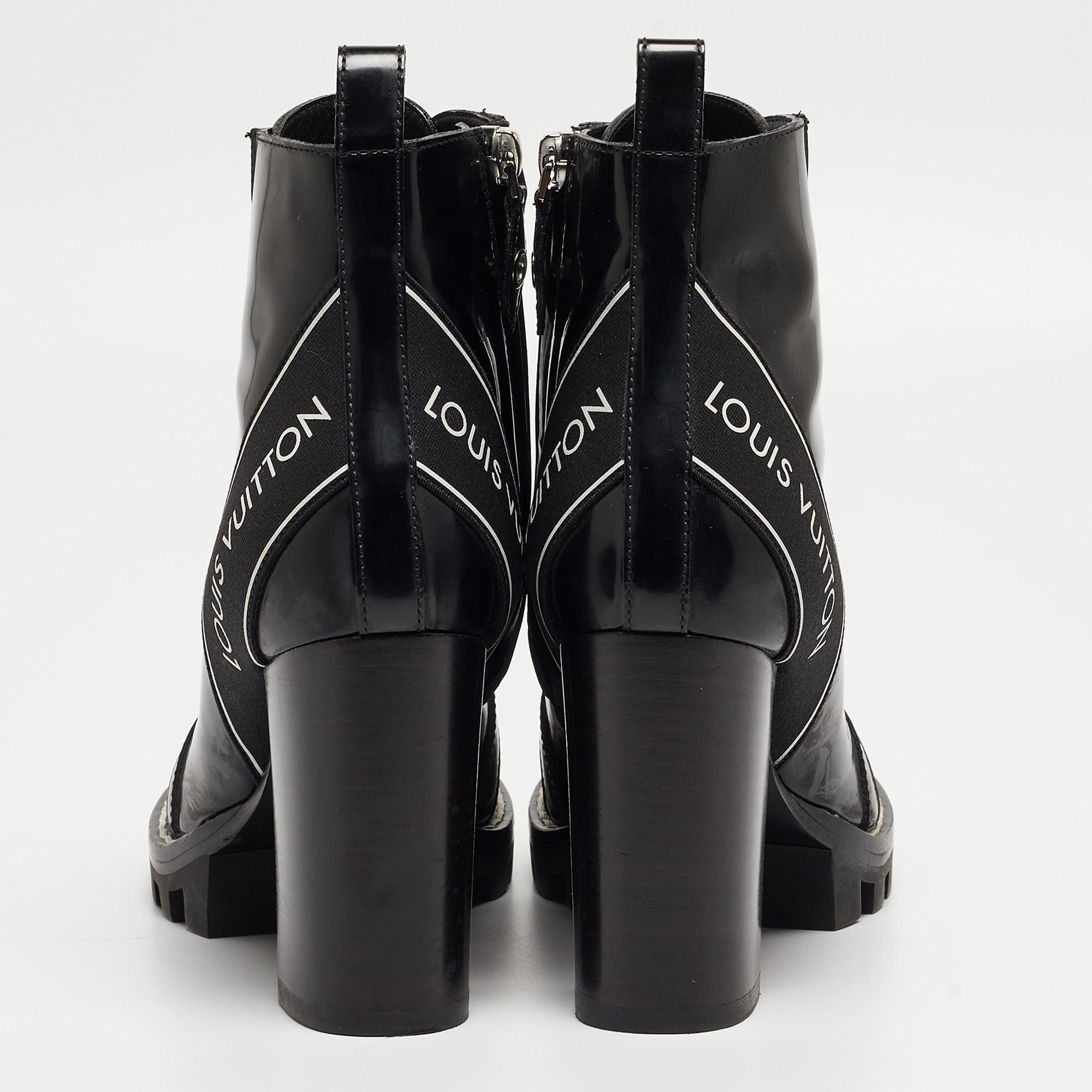 Louis Vuitton Black Leather Star Trail Block Boots Size 37.5 For Sale 2