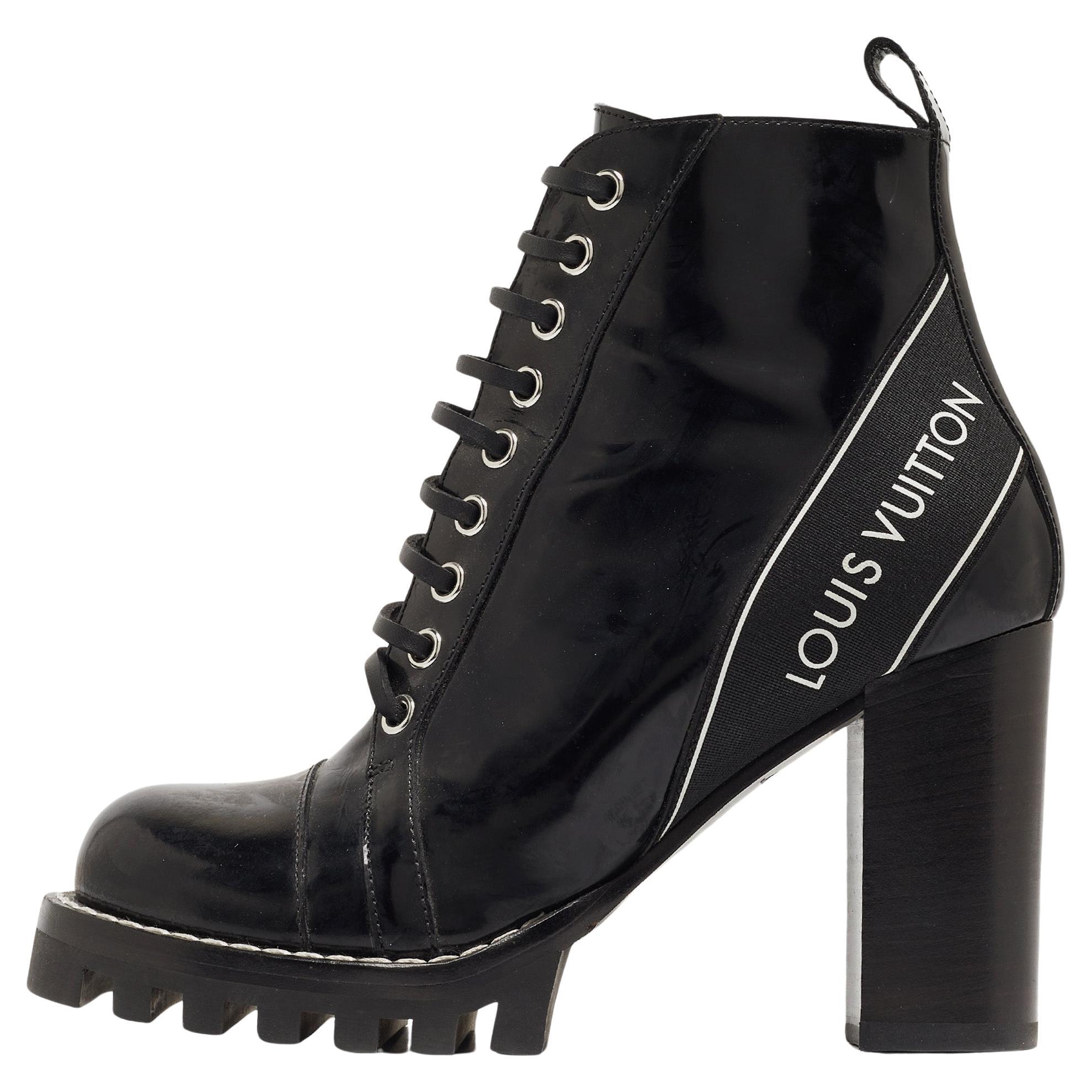 Louis Vuitton Black Leather Star Trail Block Boots Size 37.5 For Sale