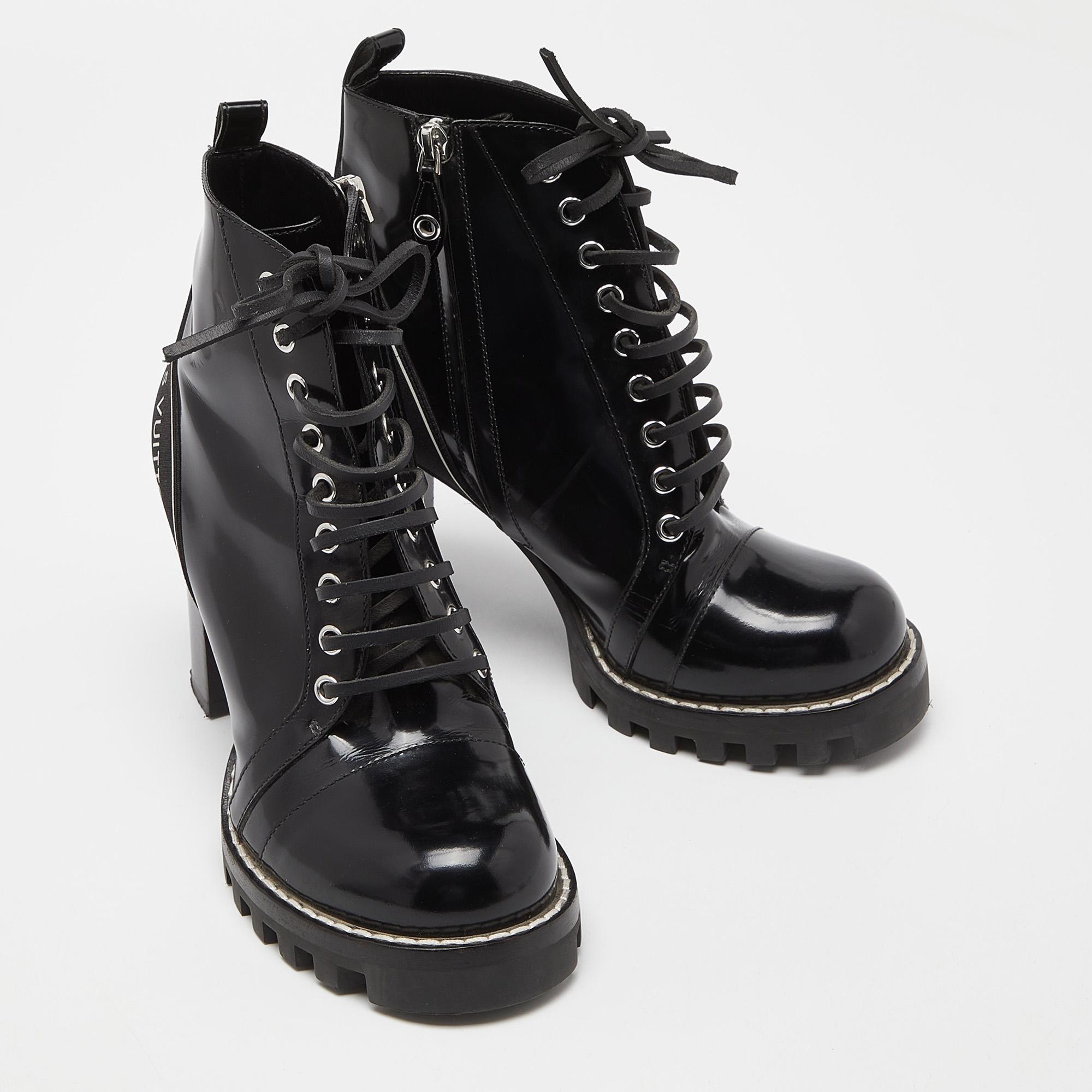 Women's Louis Vuitton Black Leather Star Trail Block Heel Ankle Boots Size 39.5