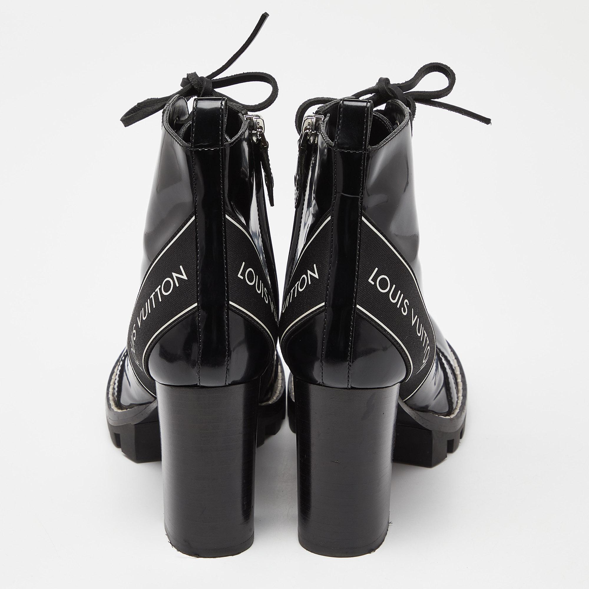 Louis Vuitton Black Leather Star Trail Block Heel Ankle Boots Size 39.5 1
