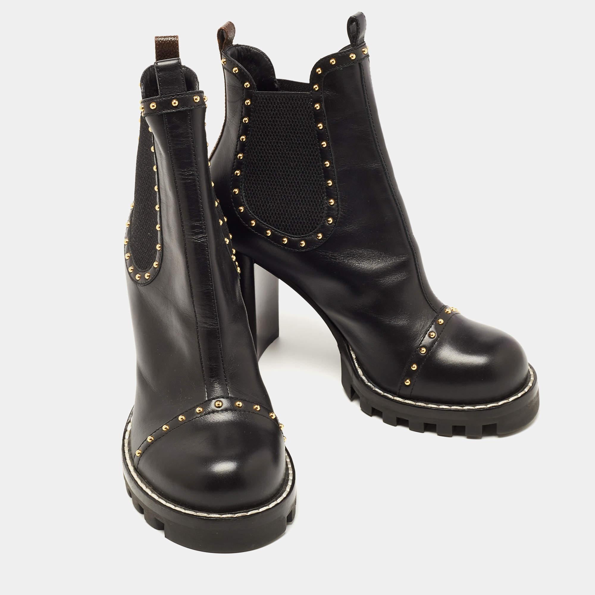 Women's Louis Vuitton Black Leather Studded Chelsea Boots