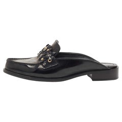 Louis Vuitton Black Leather Studded Flower Applique Mules Size 37.5