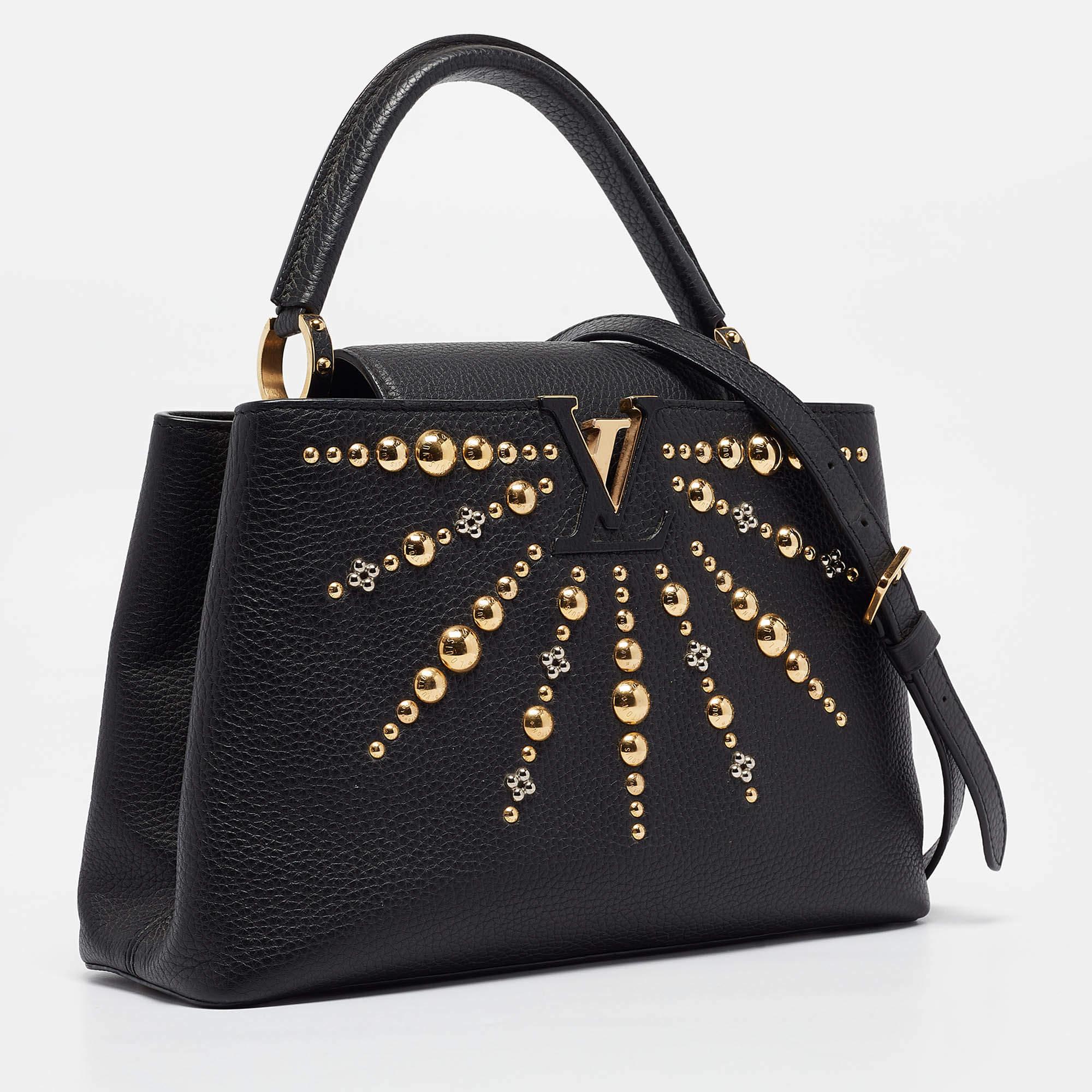 Louis Vuitton Black Leather Studded Sol Capucines PM Bag In Good Condition In Dubai, Al Qouz 2