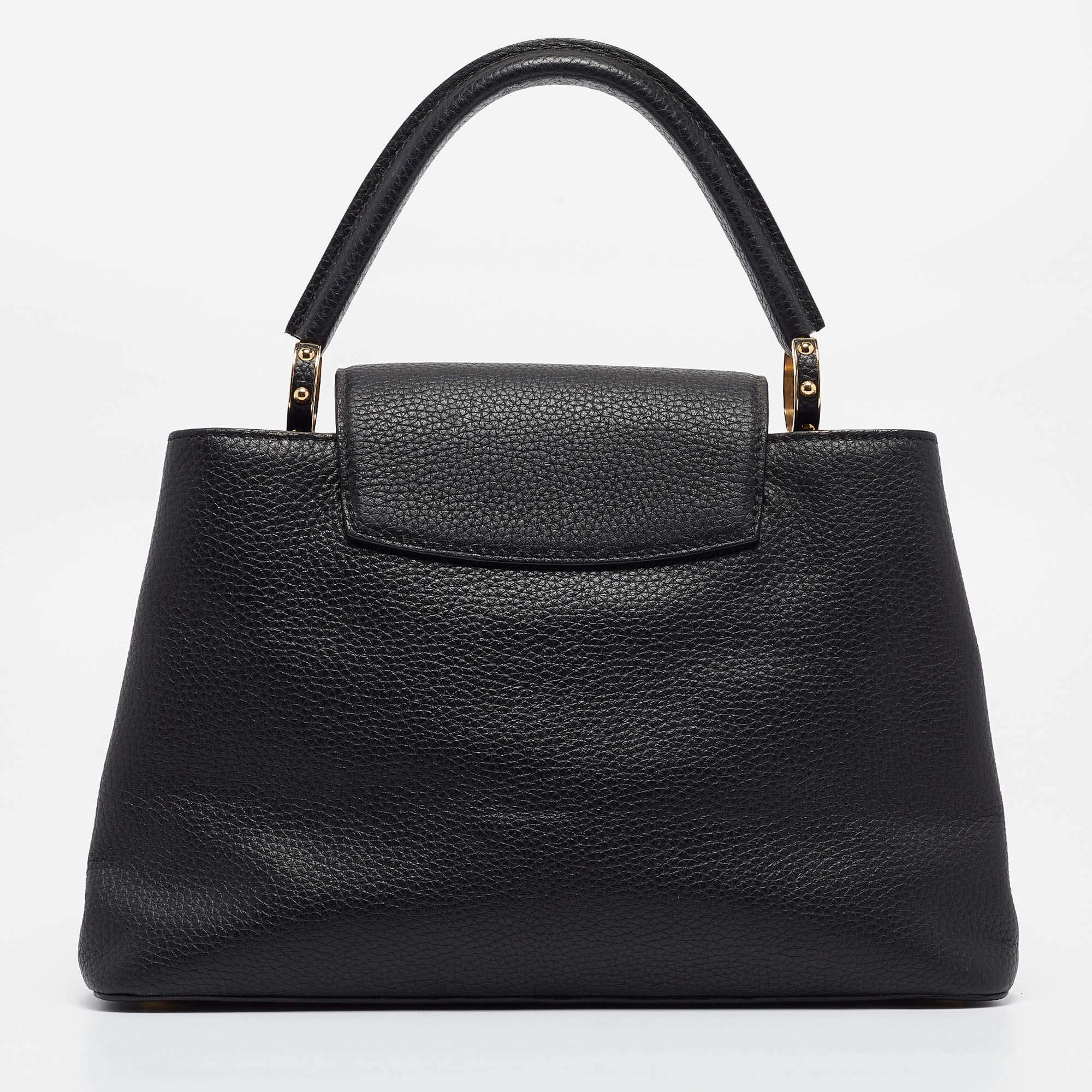 Women's Louis Vuitton Black Leather Studded Sol Capucines PM Bag