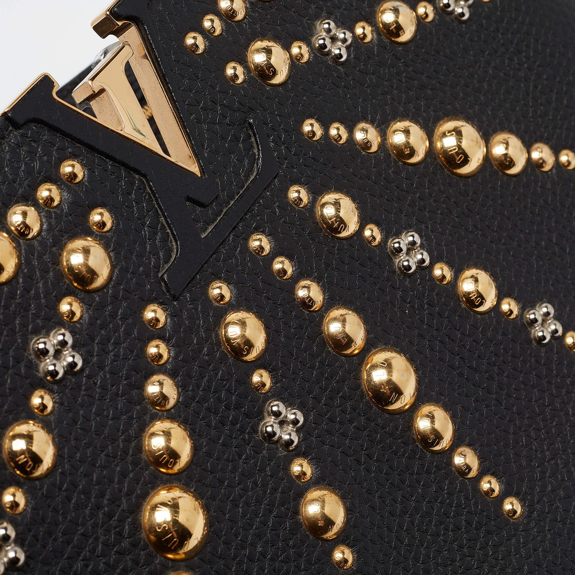 Louis Vuitton Black Leather Studded Sol Capucines PM Bag 2