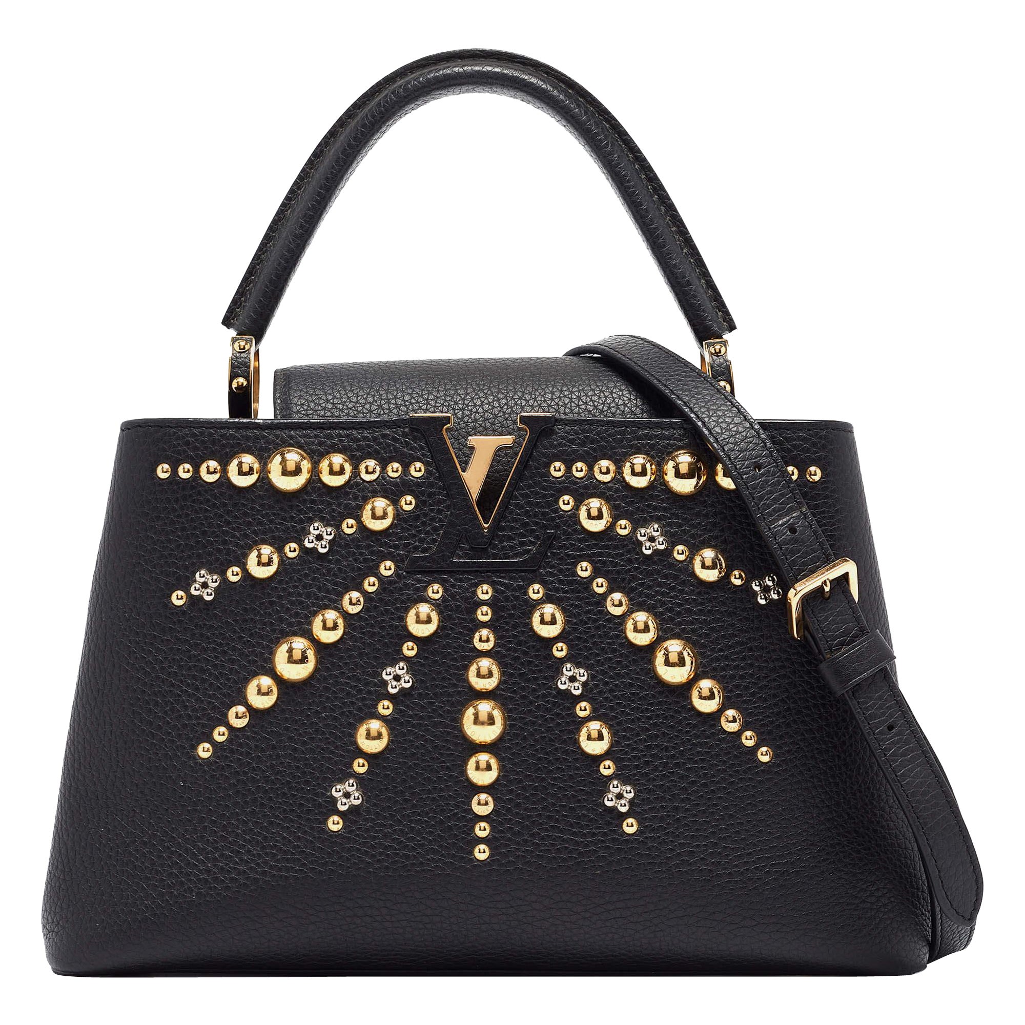 Louis Vuitton Black Leather Studded Sol Capucines PM Bag
