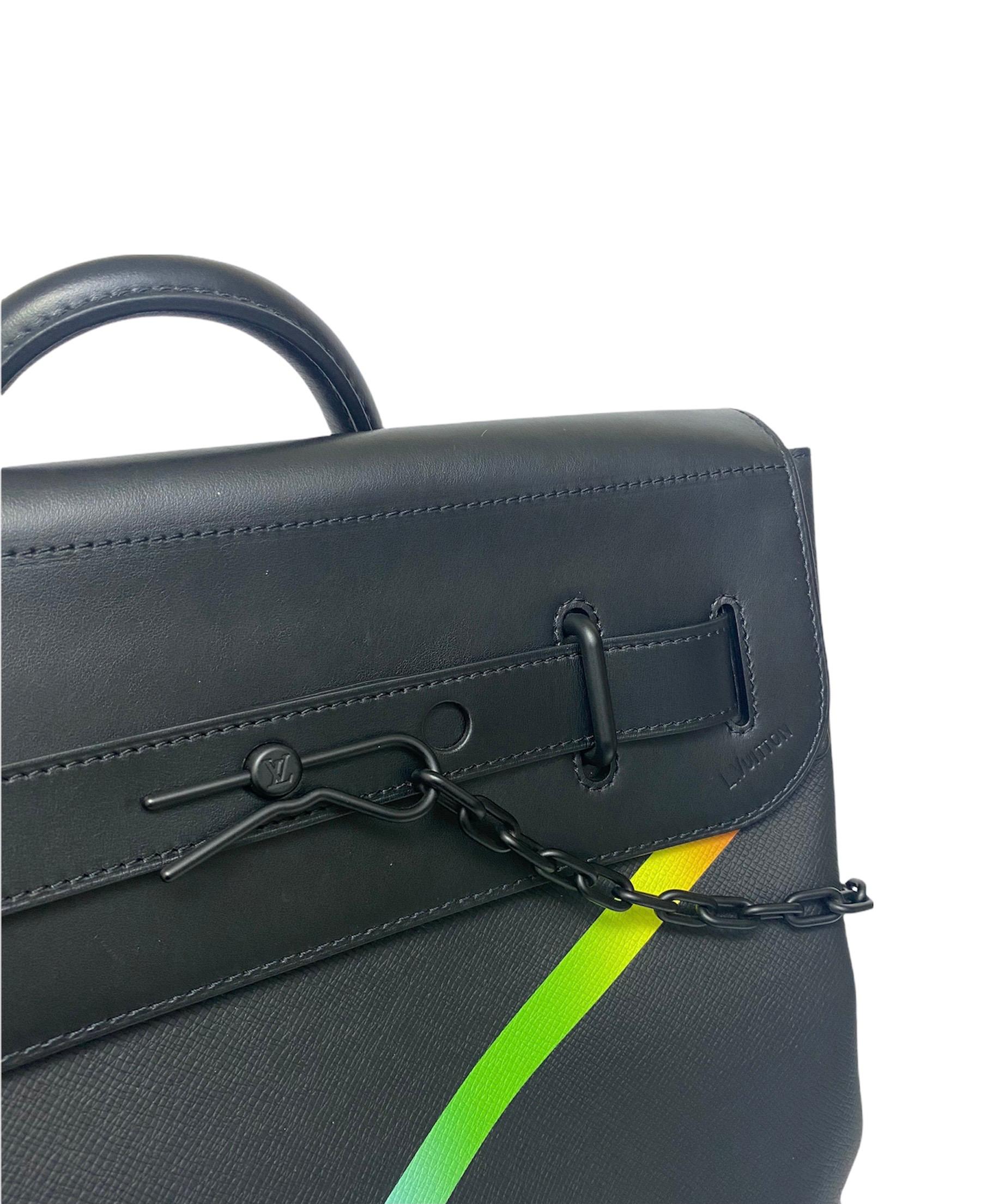 Louis Vuitton Black Leather  Taiga Rainbow Steamer PM Limited  For Sale 1