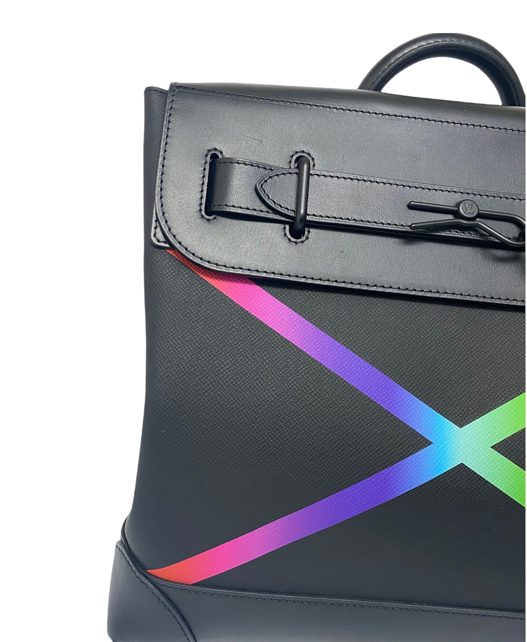 Louis Vuitton Black Leather  Taiga Rainbow Steamer PM Limited  For Sale 3