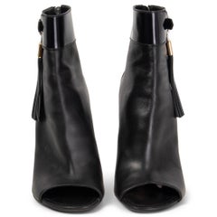 LOUIS VUITTON black leather TASSEL PEEP-TOE Ankle Boots Shoes 36.5
