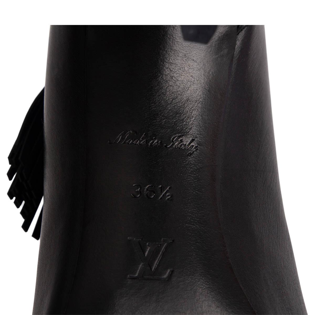 Black LOUIS VUITTON black leather TASSEL PEEP-TOE Ankle Boots Shoes 36.5 For Sale