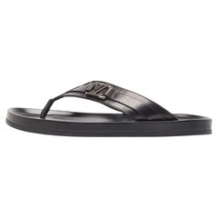 Louis Vuitton Black Leather Thong Flat Slides Size 42