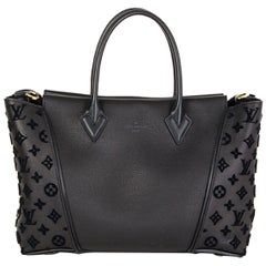 LOUIS VUITTON black leather TOTE W PM Bag Veau Cachemire