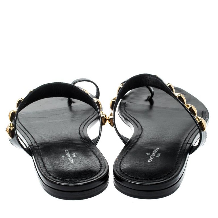 Louis Vuitton Black Leather Unchain Toe Ring Flat Sandals Size 41 For ...