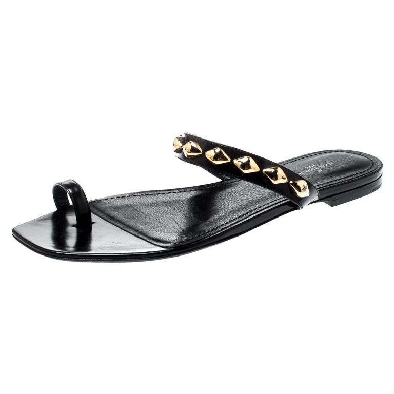 Louis Vuitton Black Leather Unchain Toe Ring Flat Sandals Size 41 For ...