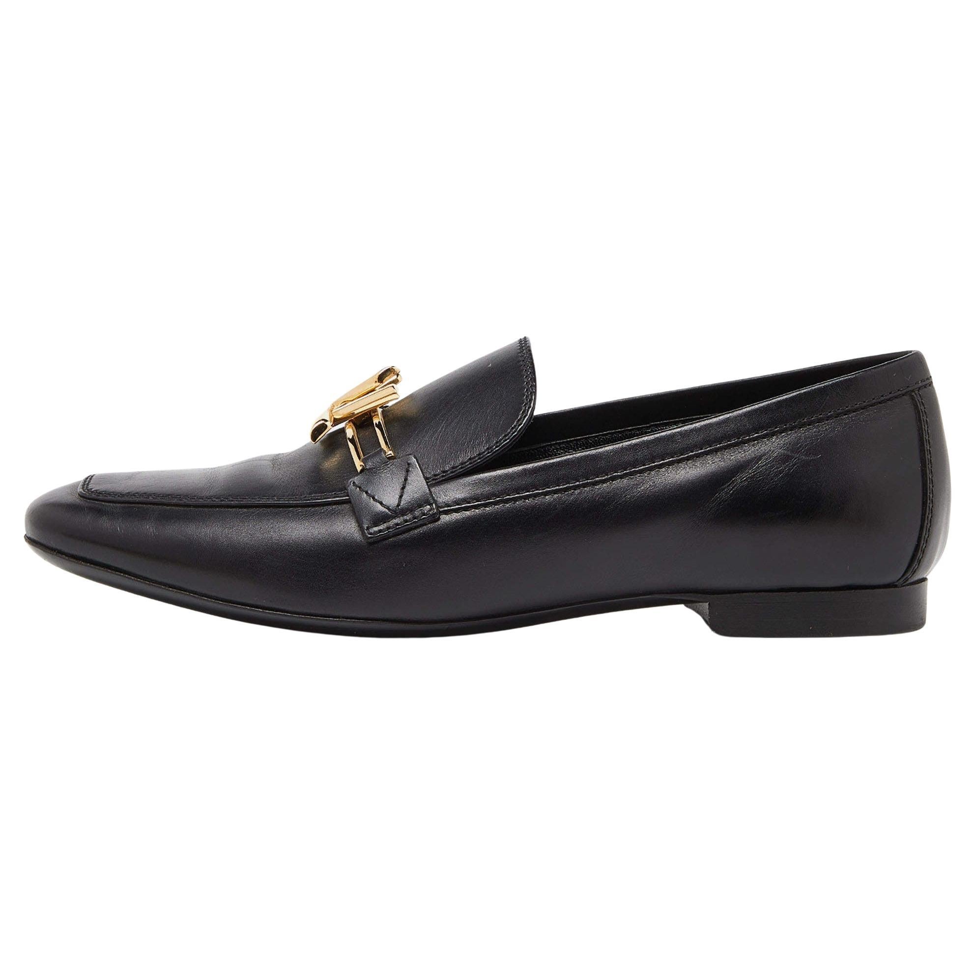 Louis Vuitton Black Leather Upper Case Loafers Size 36 For Sale