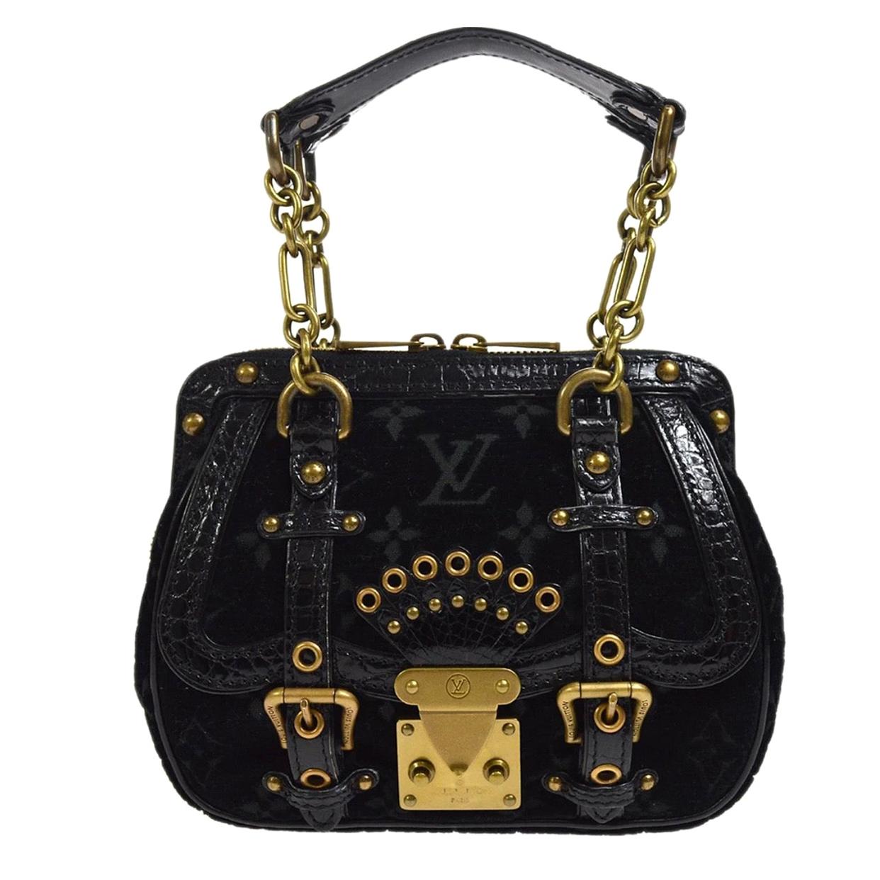 Louis Vuitton Black Leather Velvet Gold Chain Top Handle Satchel Shoulder Bag