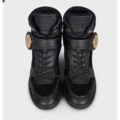 Louis Vuitton Black Leather Wedge Sneakers - Size 34.5