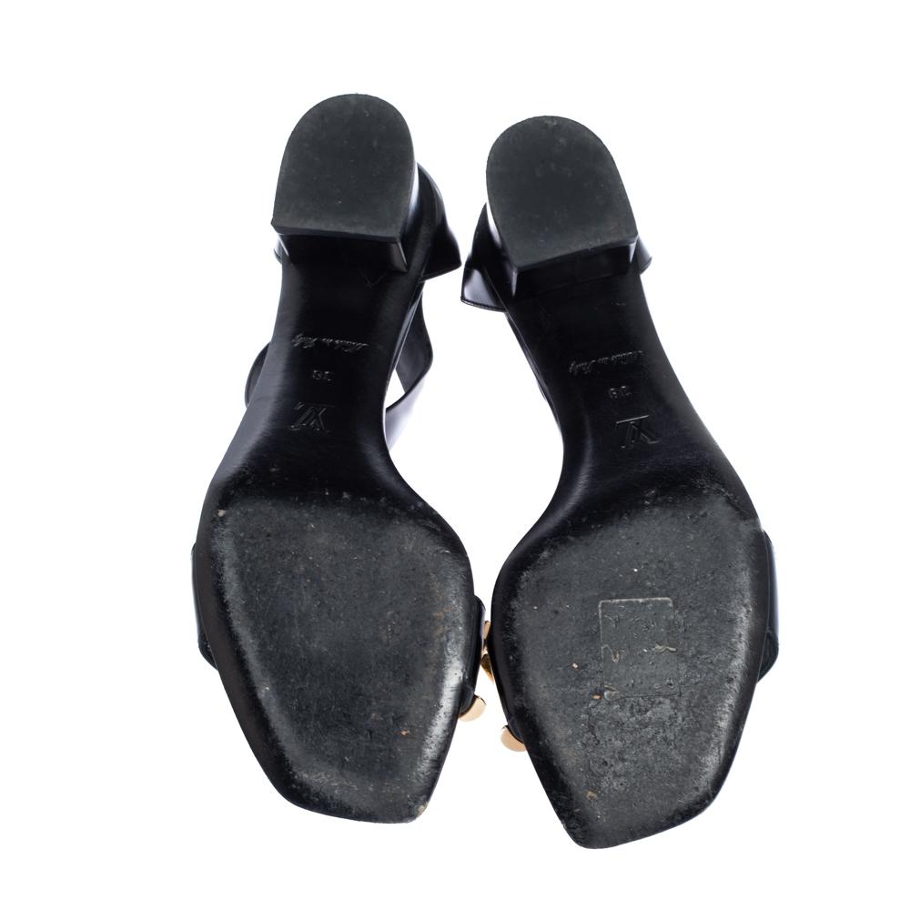 Women's Louis Vuitton Black Leather 'Westbound' Ankle Wrap Sandals Size 38