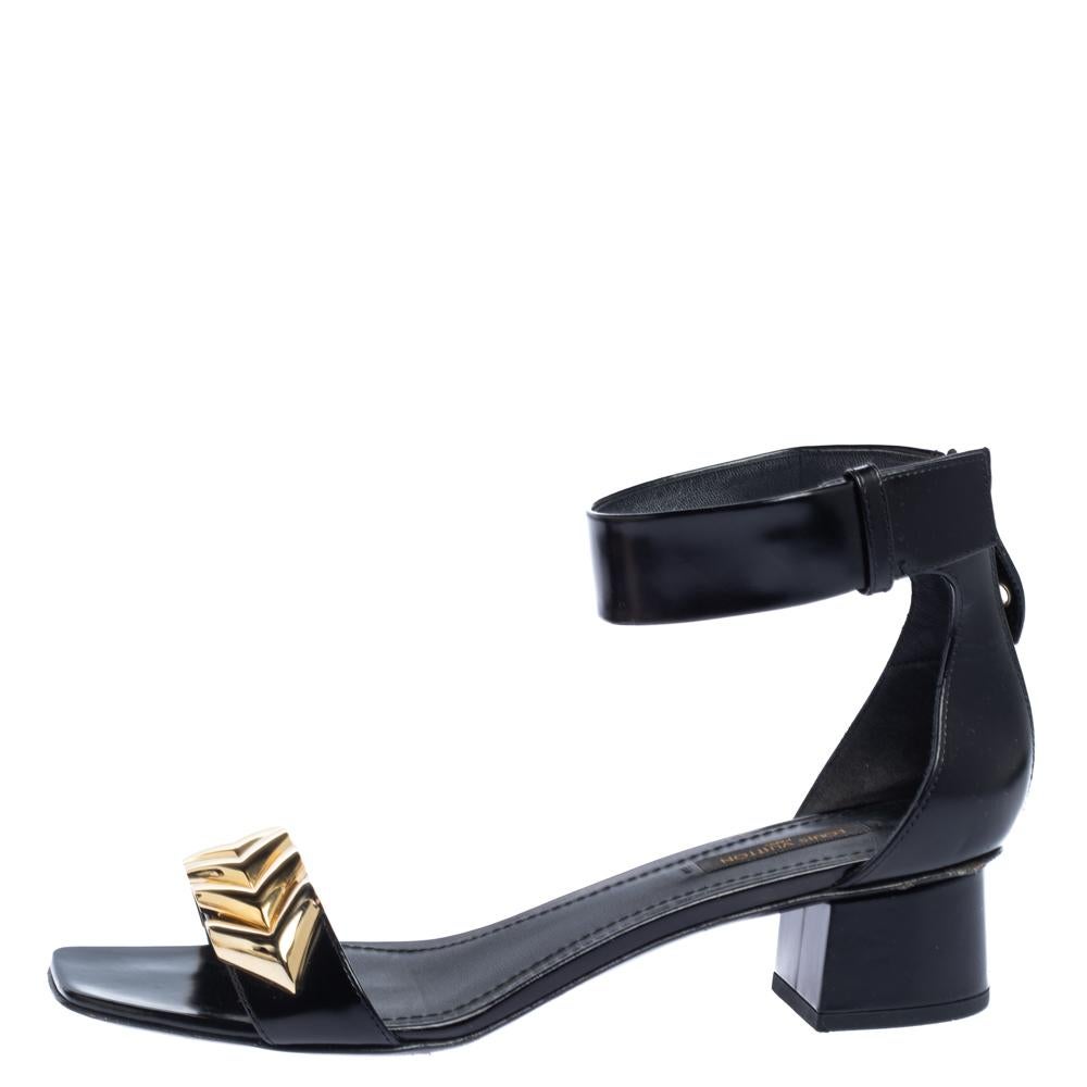 Louis Vuitton Black Leather 'Westbound' Ankle Wrap Sandals Size 38 1