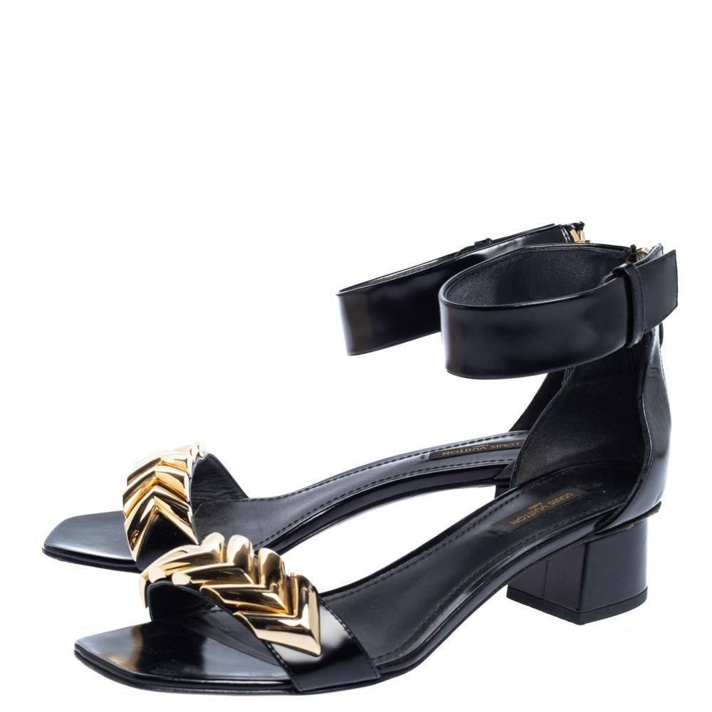 Louis Vuitton Black Leather 'Westbound' Ankle Wrap Sandals Size 38 2