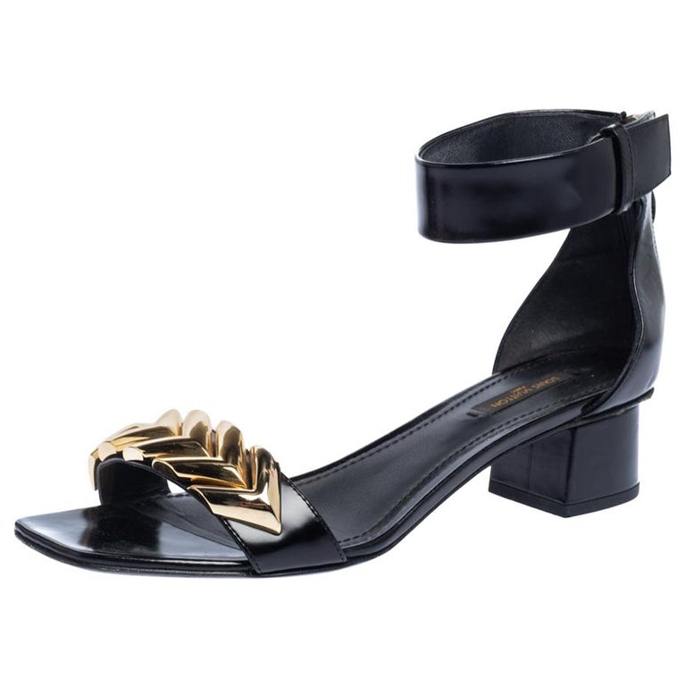 Louis Vuitton Black Leather 'Westbound' Ankle Wrap Sandals Size 38 at ...