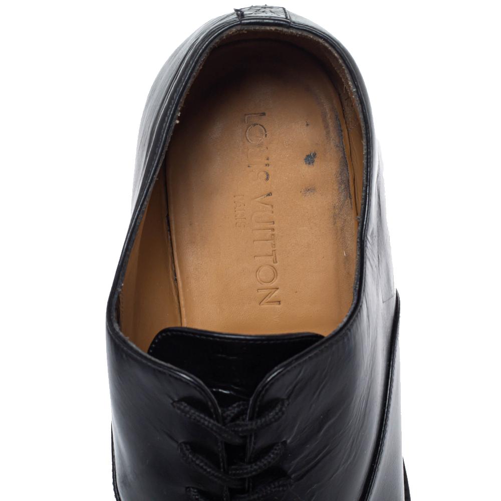 Louis Vuitton Black Leather Wing Tips Lace Up Oxford Size 43 For Sale 1