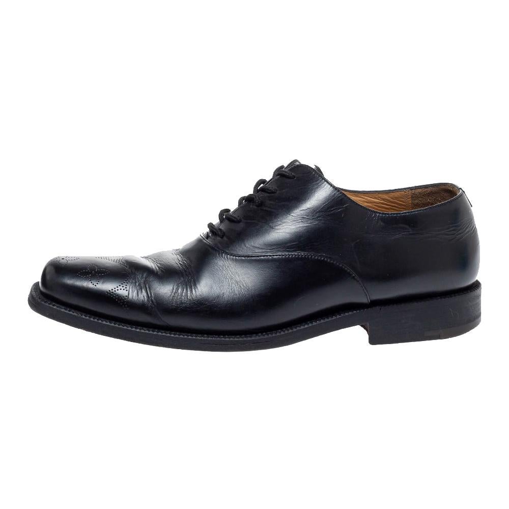 Louis Vuitton Black Leather Wing Tips Lace Up Oxford Size 43 For Sale