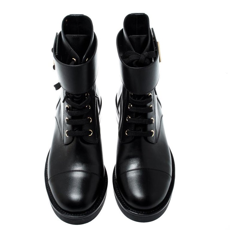 Louis Vuitton Black Leather Wonderland Ranger Ankle Length Combat Boots  Size 36