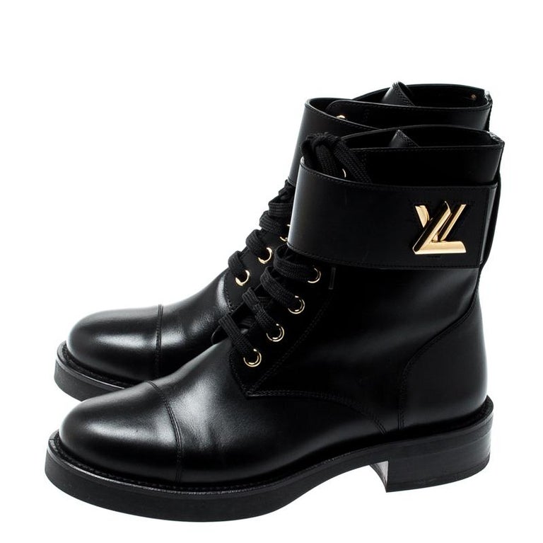 LOUIS VUITTON Black Monogram Leather Wonderland Ankle Boot 38 US 8 UK 5 AU 7