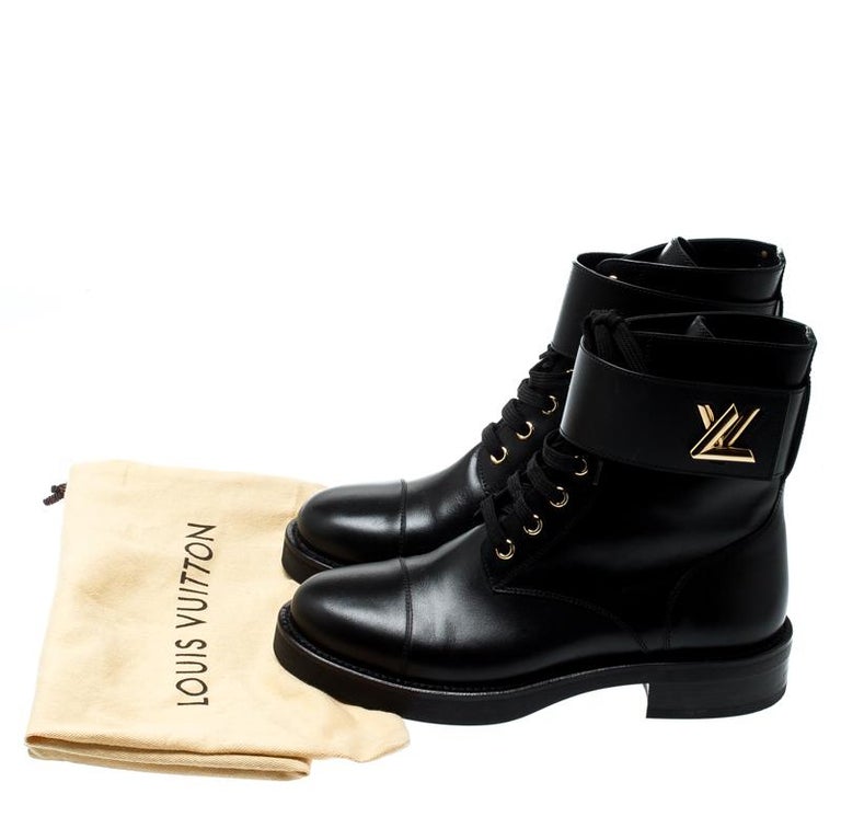 Louis Vuitton Black Leather Wonderland Ranger Ankle Length Combat Boots ...