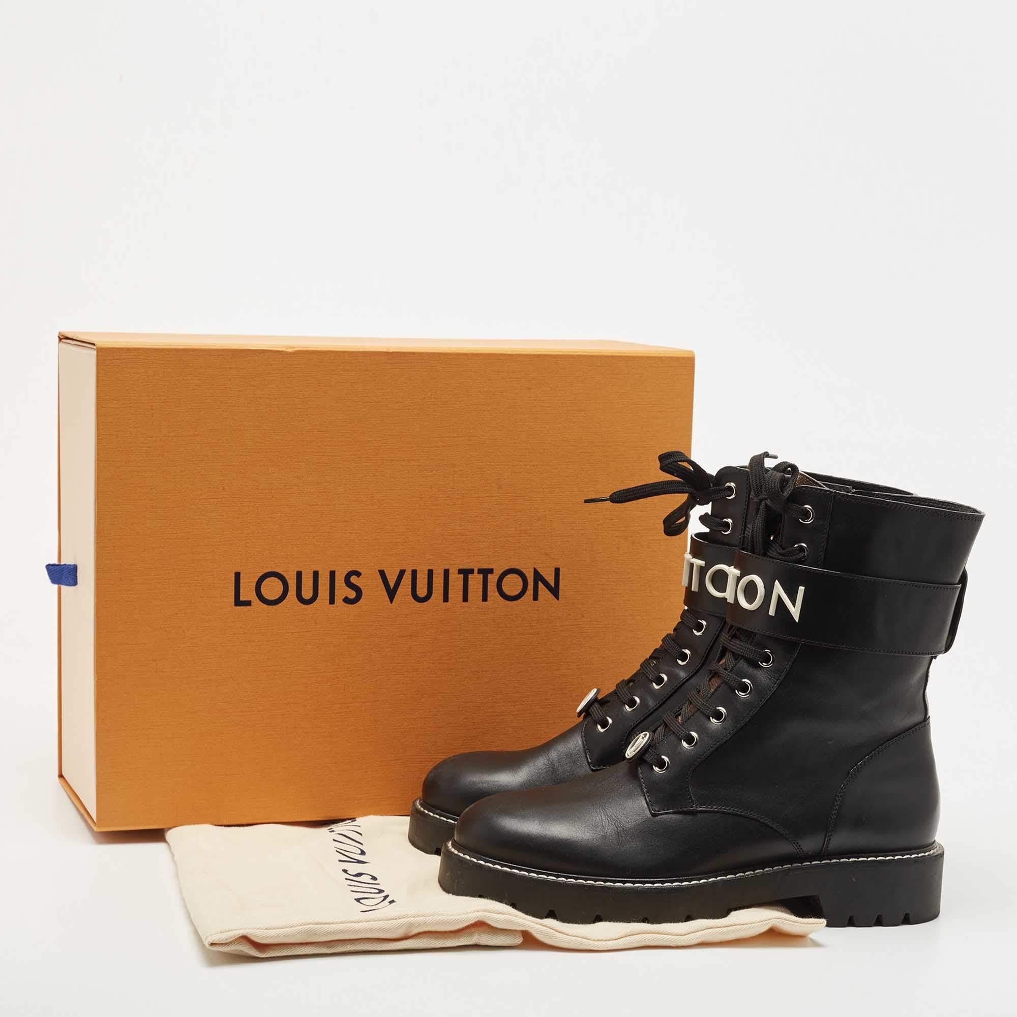 Louis Vuitton Black Leather Wonderland Ranger Ankle Length Combat Boots Size 40 5