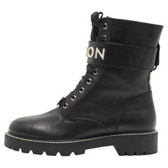 Louis Vuitton Schwarzes Leder Wonderland Ranger Knöchellange Kampfstiefel Größe 40