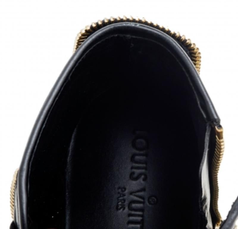 Louis Vuitton Black Leather Zip Detail High Top Sneakers Size 36.5 For Sale 1