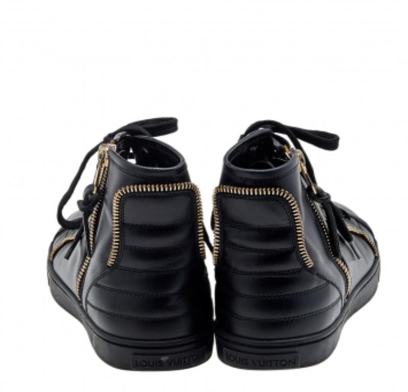 Louis Vuitton Black Leather Zip Detail High Top Sneakers Size 36.5 For Sale 2