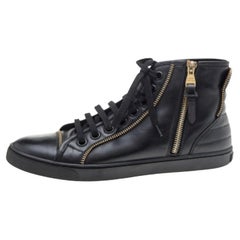 Louis Vuitton Black Leather Zip Detail High Top Sneakers Size 36.5