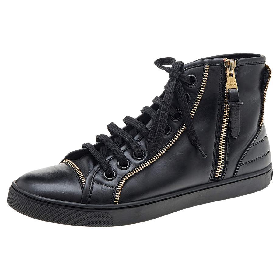Louis Vuitton Black Leather Zip Detail High Top Sneakers Size 36.5 For Sale  at 1stDibs