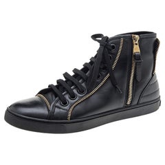 Louis Vuitton Black Leather Zip Detail High Top Sneakers Size 36.5