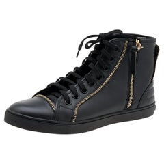 Louis Vuitton Black Leather Zip Detail High Top Zip Sneakers Size 39.5
