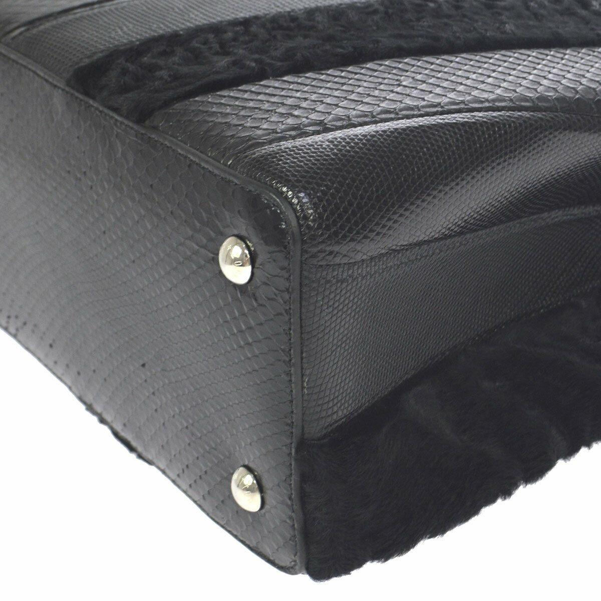 Women's Louis Vuitton Black Lizard Crocodile Exotic Silver Top handle Satchel Bag in Box