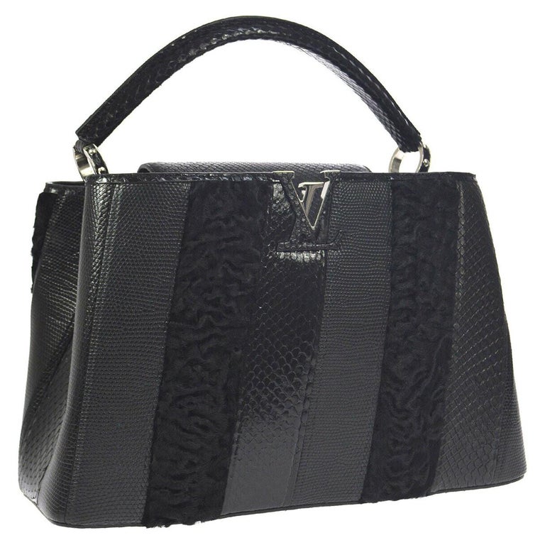 Louis Vuitton Black Lizard Crocodile Exotic Silver Top handle Satchel Bag in Box For Sale at 1stdibs