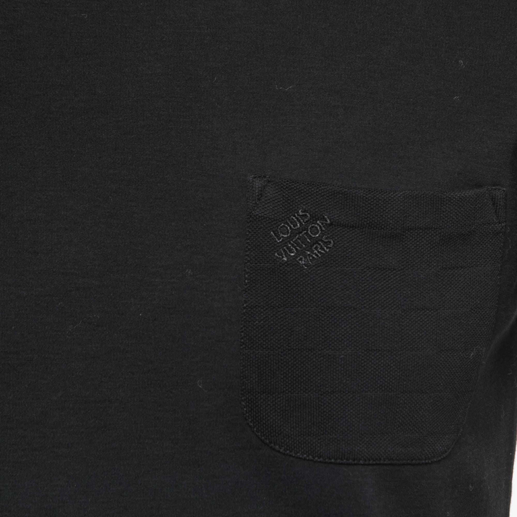 Louis Vuitton Black Logo Embroidered Cotton Crew Neck Half Sleeve T-Shirt S In Good Condition In Dubai, Al Qouz 2
