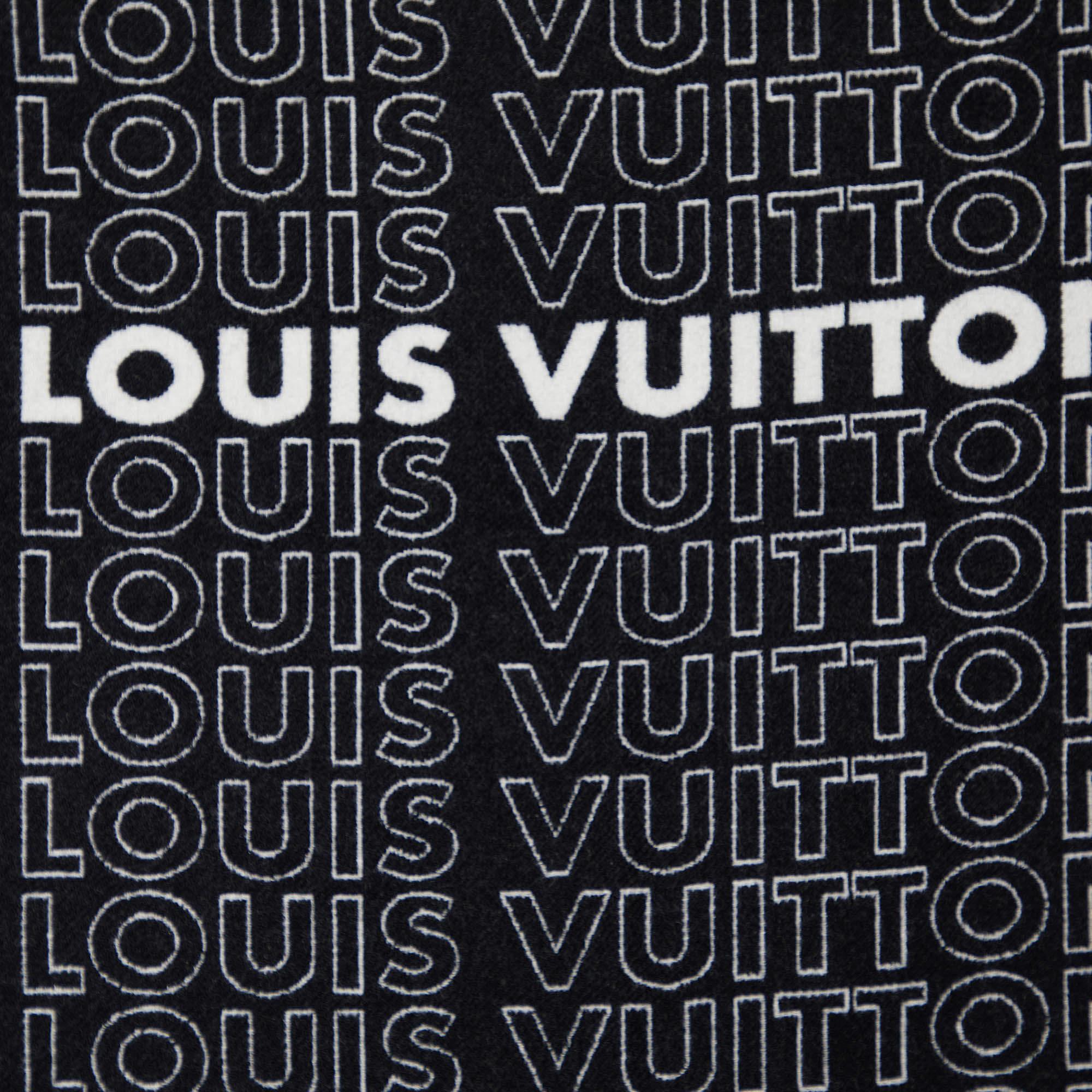 Men's Louis Vuitton Black Logo Intarsia Knit Wool & Cashmere Fringed Muffler
