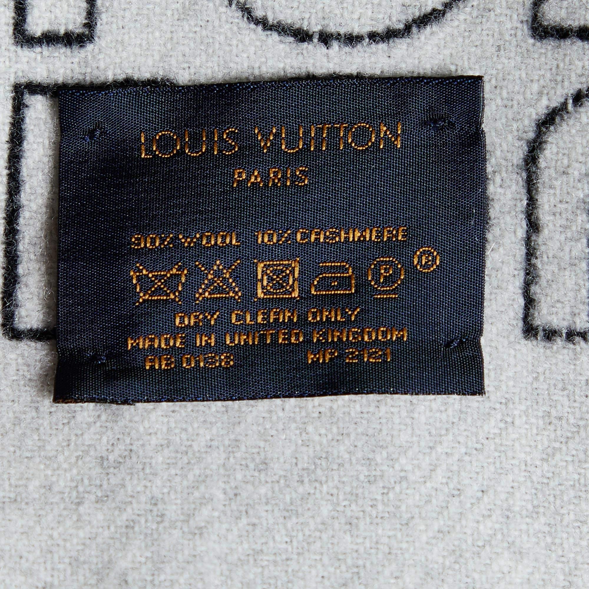 Louis Vuitton Black Logo Intarsia Knit Wool & Cashmere Fringed Muffler 1